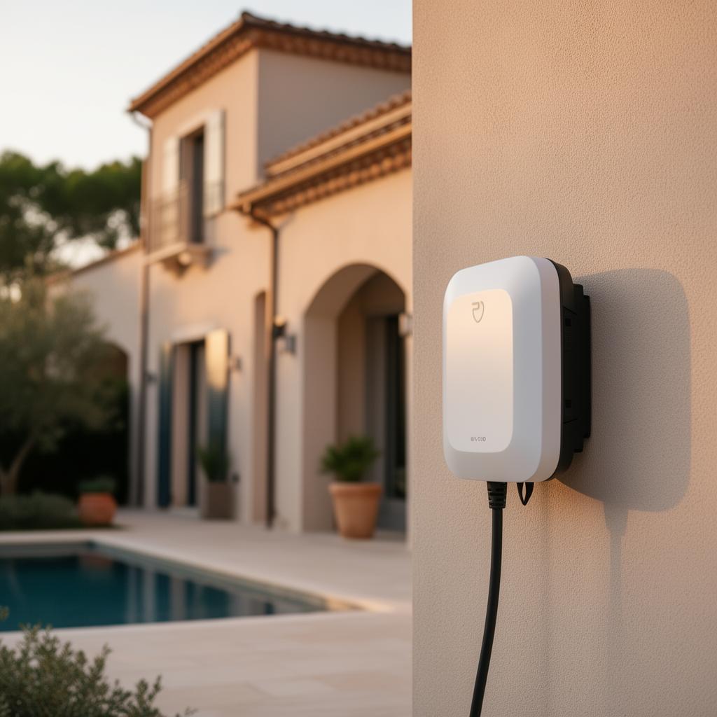 Borne de recharge Schneider Charge installée en façade extérieure par Lumëel