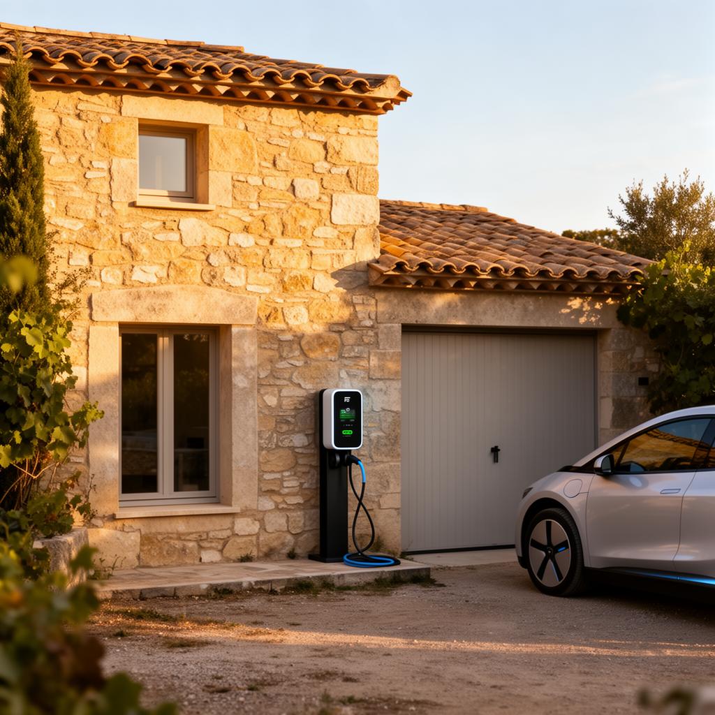 Borne de recharge installée sur façade de maison individuelle par Lumëel