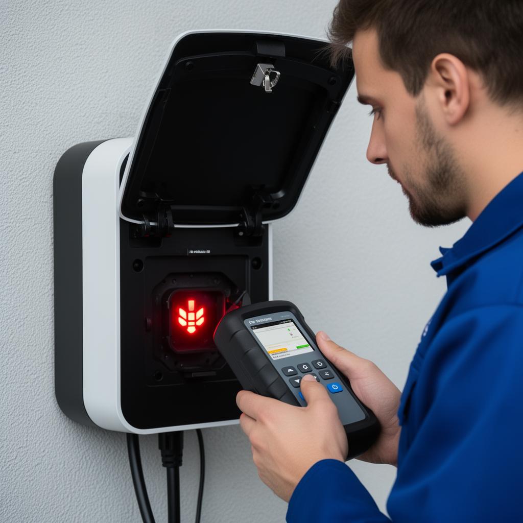 Technicien Lumëel intervenant sur une borne de recharge en panne
